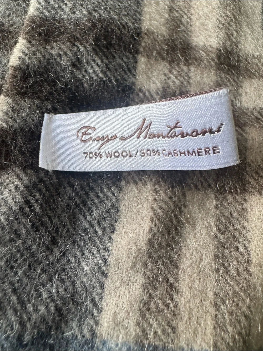 Enza Mantovani Wool-Cashmere Plaid Scarf in Gray & Cream